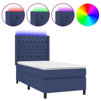 Boxspringbett mit Matratze & LED Blau 90x190 cm Stoff