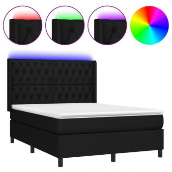 Boxspringbett mit Matratze & LED Schwarz 140x190 cm Stoff