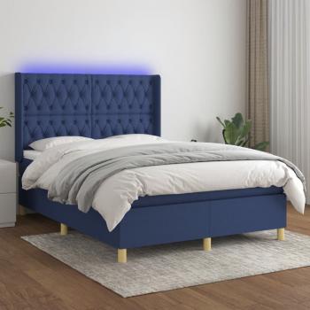 ARDEBO.de - Boxspringbett mit Matratze & LED Blau 140x190 cm Stoff