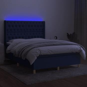 Boxspringbett mit Matratze & LED Blau 140x190 cm Stoff