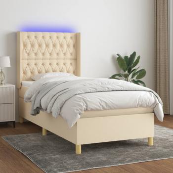 ARDEBO.de - Boxspringbett mit Matratze & LED Creme 90x190 cm Stoff