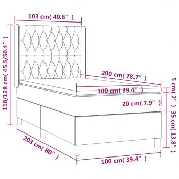 Boxspringbett mit Matratze & LED Creme 100x200 cm Stoff