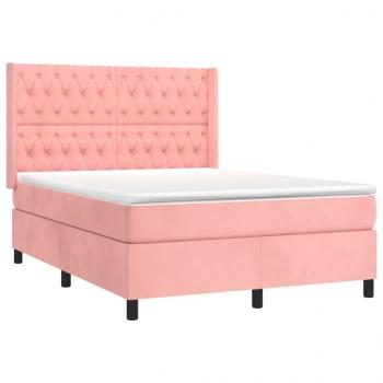 Boxspringbett mit Matratze & LED Rosa 140x190 cm Samt