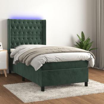 ARDEBO.de - Boxspringbett mit Matratze & LED Dunkelgrün 80x200 cm Samt