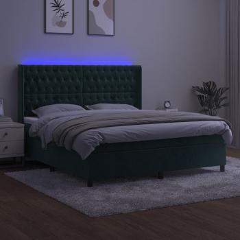 Boxspringbett mit Matratze & LED Dunkelgrün 160x200 cm Samt