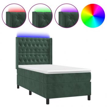 Boxspringbett mit Matratze & LED Dunkelgrün 100x200 cm Samt