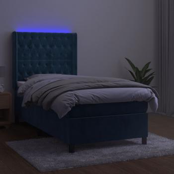 Boxspringbett mit Matratze & LED Dunkelblau 90x190 cm Samt