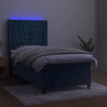 Boxspringbett mit Matratze & LED Dunkelblau 90x200 cm Samt