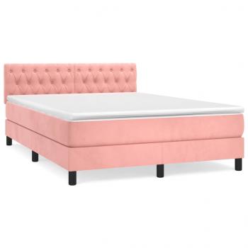 Boxspringbett mit Matratze Rosa 140x190 cm Samt