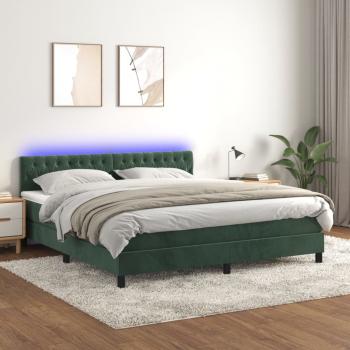 ARDEBO.de - Boxspringbett mit Matratze & LED Dunkelgrün 160x200 cm Samt