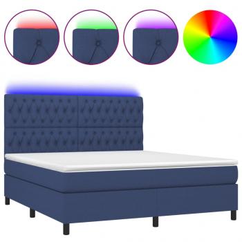 Boxspringbett mit Matratze & LED Blau 160x200 cm Stoff