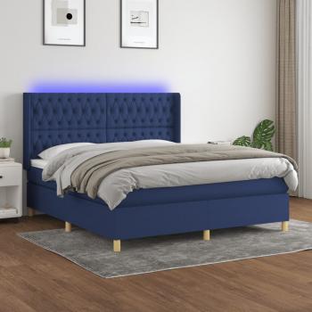 ARDEBO.de - Boxspringbett mit Matratze & LED Blau 160x200 cm Stoff