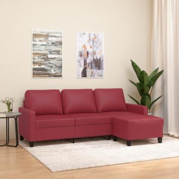 ARDEBO.de - 3-Sitzer-Sofa mit Hocker Weinrot 180 cm Kunstleder