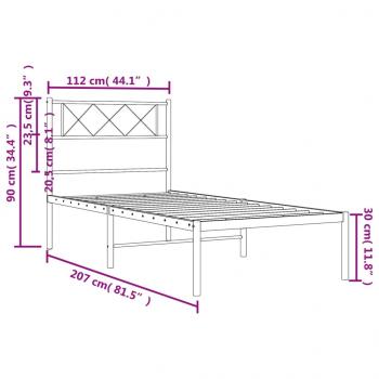 Bettgestell mit Kopfteil Metall Weiß 107x203 cm