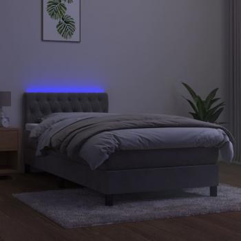 Boxspringbett mit Matratze & LED Hellgrau 90x190 cm Samt