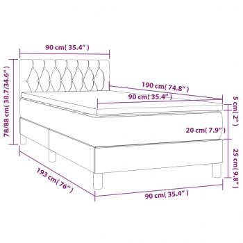 Boxspringbett mit Matratze & LED Hellgrau 90x190 cm Samt