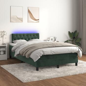 ARDEBO.de - Boxspringbett mit Matratze & LED Dunkelgrün 120x200 cm Samt