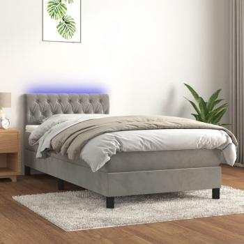 ARDEBO.de - Boxspringbett mit Matratze & LED Hellgrau 100x200 cm Samt