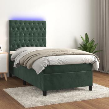 ARDEBO.de - Boxspringbett mit Matratze & LED Dunkelgrün 90x190 cm Samt