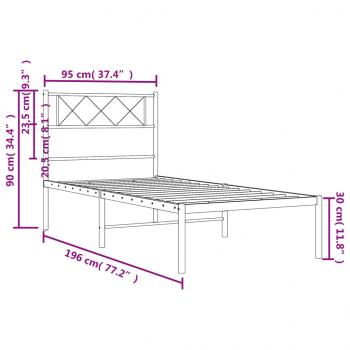 Bettgestell mit Kopfteil Metall Schwarz 90x190 cm