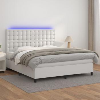 ARDEBO.de - Boxspringbett mit Matratze & LED Weiß 180x200 cm Kunstleder