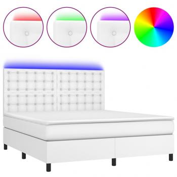 Boxspringbett mit Matratze & LED Weiß 180x200 cm Kunstleder