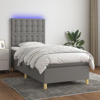 ARDEBO.de - Boxspringbett mit Matratze & LED Dunkelgrau 90x200 cm Stoff