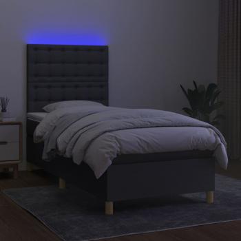 Boxspringbett mit Matratze & LED Dunkelgrau 90x200 cm Stoff