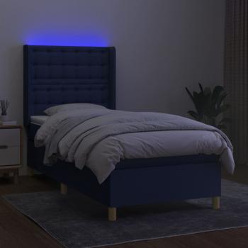 Boxspringbett mit Matratze & LED Blau 90x190 cm Stoff