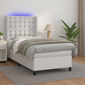 ARDEBO.de - Boxspringbett mit Matratze & LED Weiß 90x190 cm Kunstleder