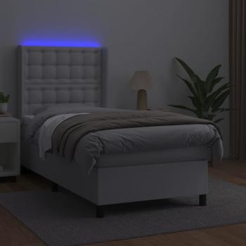 Boxspringbett mit Matratze & LED Weiß 90x190 cm Kunstleder