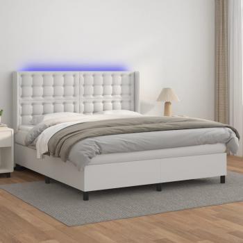 ARDEBO.de - Boxspringbett mit Matratze & LED Weiß 180x200 cm Kunstleder