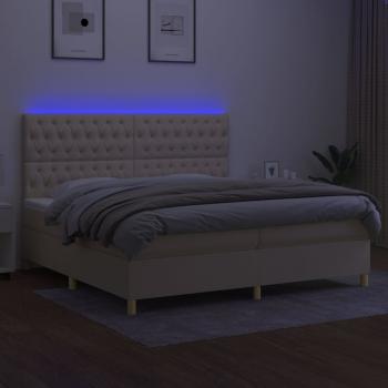 Boxspringbett mit Matratze & LED Creme 200x200 cm Stoff