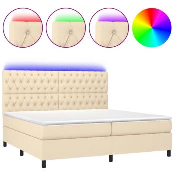 Boxspringbett mit Matratze & LED Creme 200x200 cm Stoff