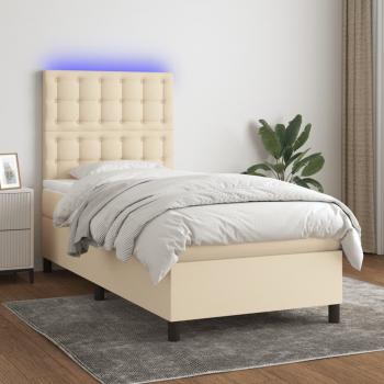 ARDEBO.de - Boxspringbett mit Matratze & LED Creme 90x200 cm Stoff