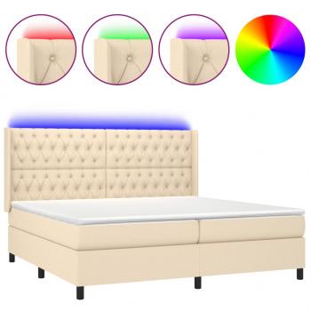 Boxspringbett mit Matratze & LED Creme 200x200 cm Stoff