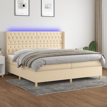 ARDEBO.de - Boxspringbett mit Matratze & LED Creme 200x200 cm Stoff