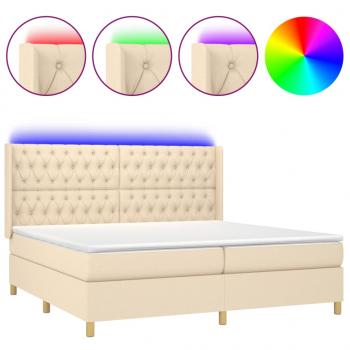 Boxspringbett mit Matratze & LED Creme 200x200 cm Stoff