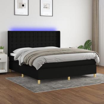 ARDEBO.de - Boxspringbett mit Matratze & LED Schwarz 160x200 cm Stoff