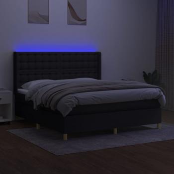 Boxspringbett mit Matratze & LED Schwarz 160x200 cm Stoff