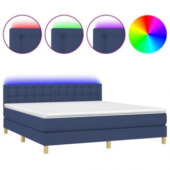 Boxspringbett mit Matratze & LED Blau 160x200 cm Stoff