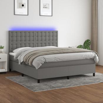 ARDEBO.de - Boxspringbett mit Matratze & LED Dunkelgrau 160x200 cm Stoff