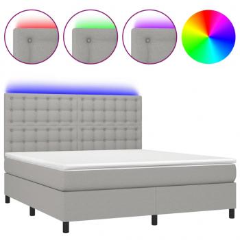 Boxspringbett mit Matratze & LED Hellgrau 160x200 cm Stoff