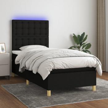 ARDEBO.de - Boxspringbett mit Matratze & LED Schwarz 100x200 cm Stoff