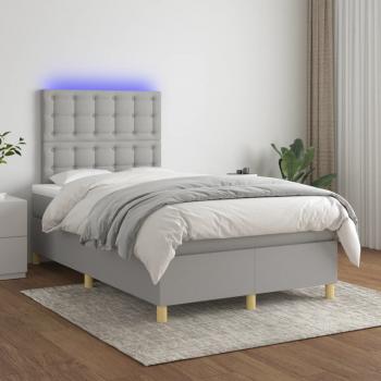 ARDEBO.de - Boxspringbett mit Matratze & LED Hellgrau 120x200 cm Stoff