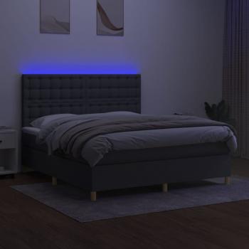 Boxspringbett mit Matratze & LED Dunkelgrau 160x200 cm Stoff