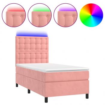 Boxspringbett mit Matratze & LED Rosa 90x190 cm Samt