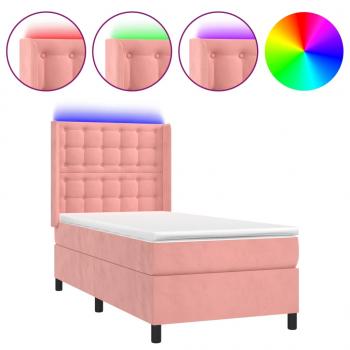 Boxspringbett mit Matratze & LED Rosa 90x190 cm Samt