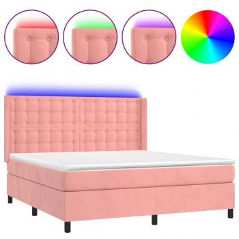 Boxspringbett mit Matratze & LED Rosa 180x200 cm Samt