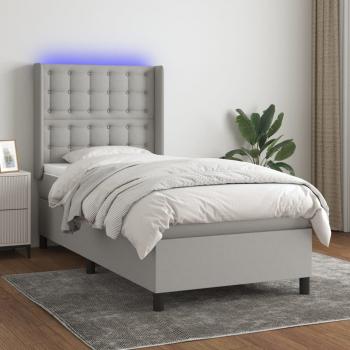 ARDEBO.de - Boxspringbett mit Matratze & LED Hellgrau 100x200 cm Stoff